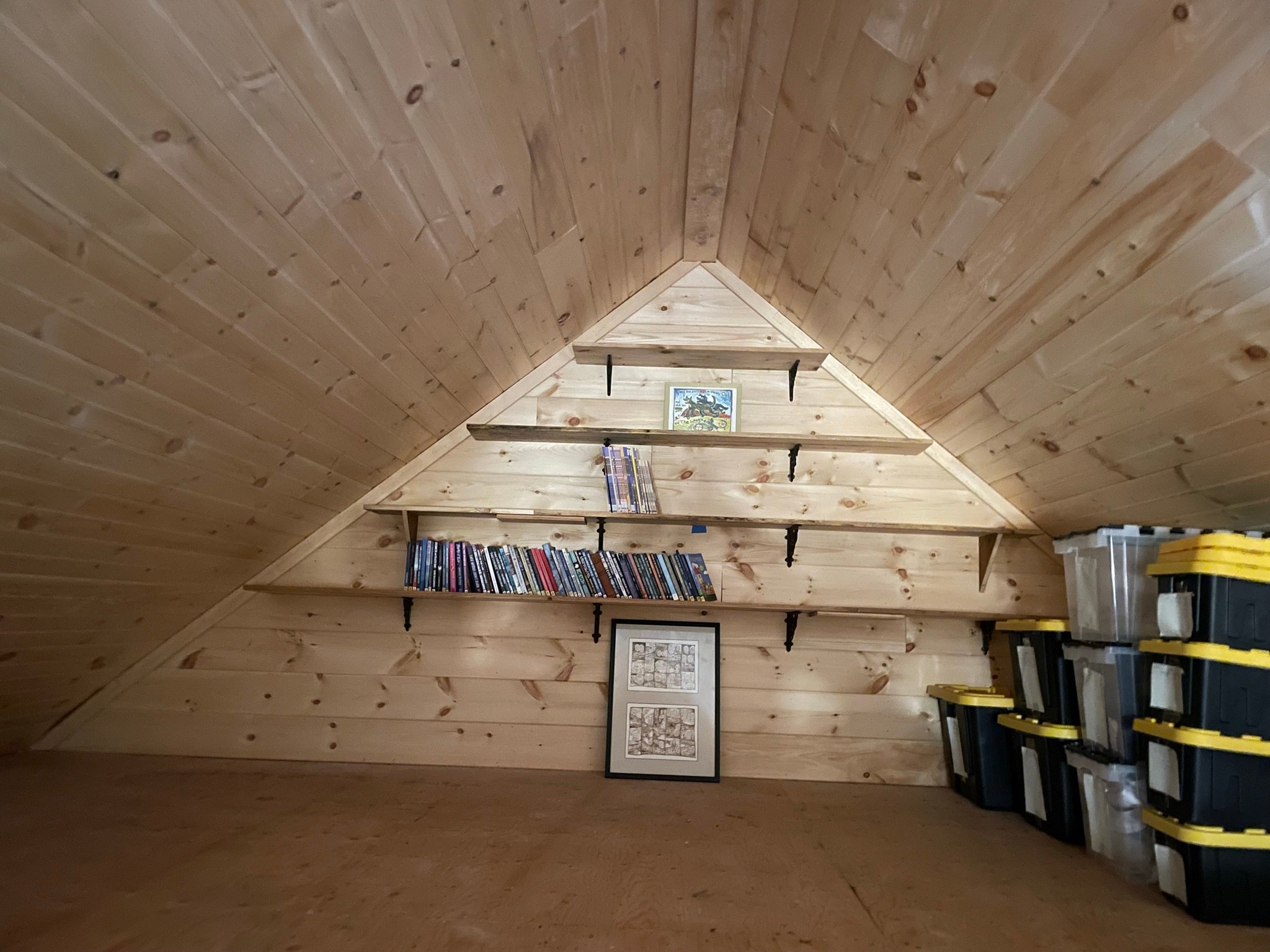 Finished Attic Pine Beadboard and Shelves